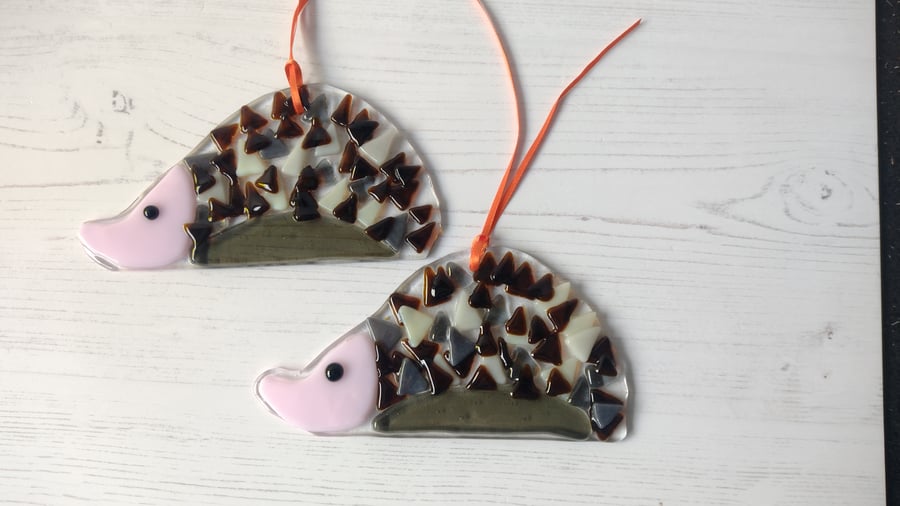 Hedgehog Fused glass suncatcher