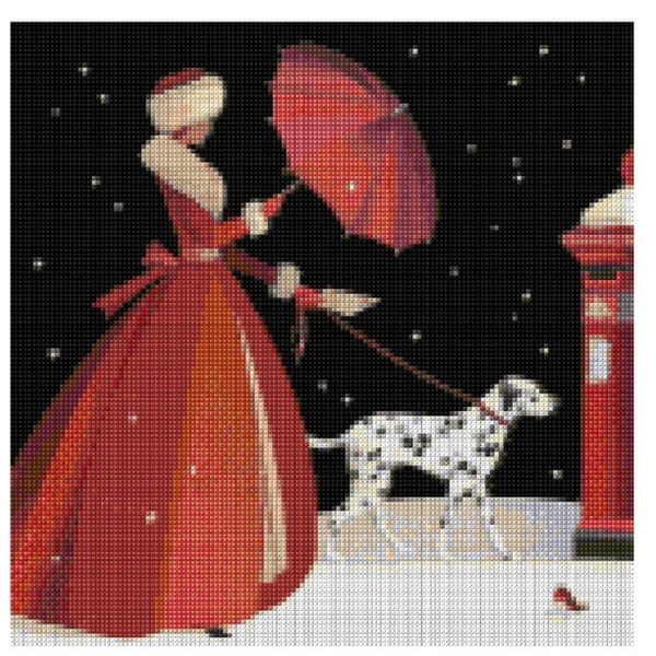 Christmas Lady and Dalmatian cross stitch kit