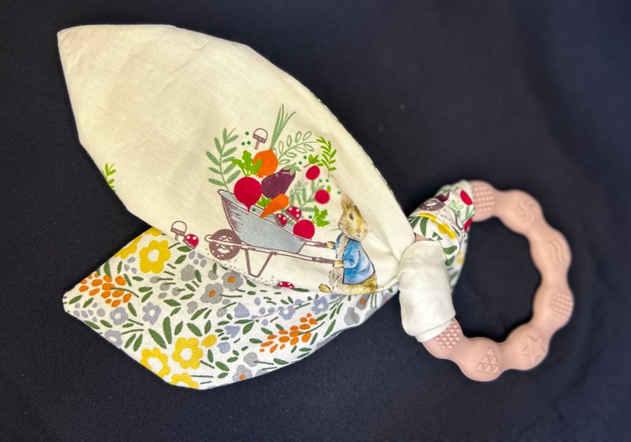 Baby teether, Peter Rabbit, Cotton bunny ears, Silicon rabbit ear teether.  