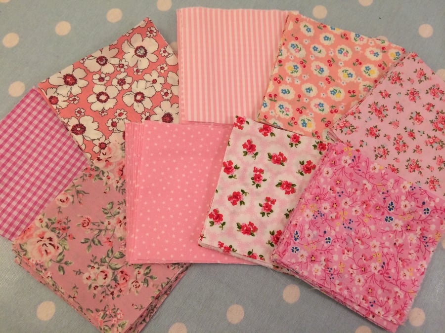 40 x 4.5" pink patchwork squares , quilt,... Folksy