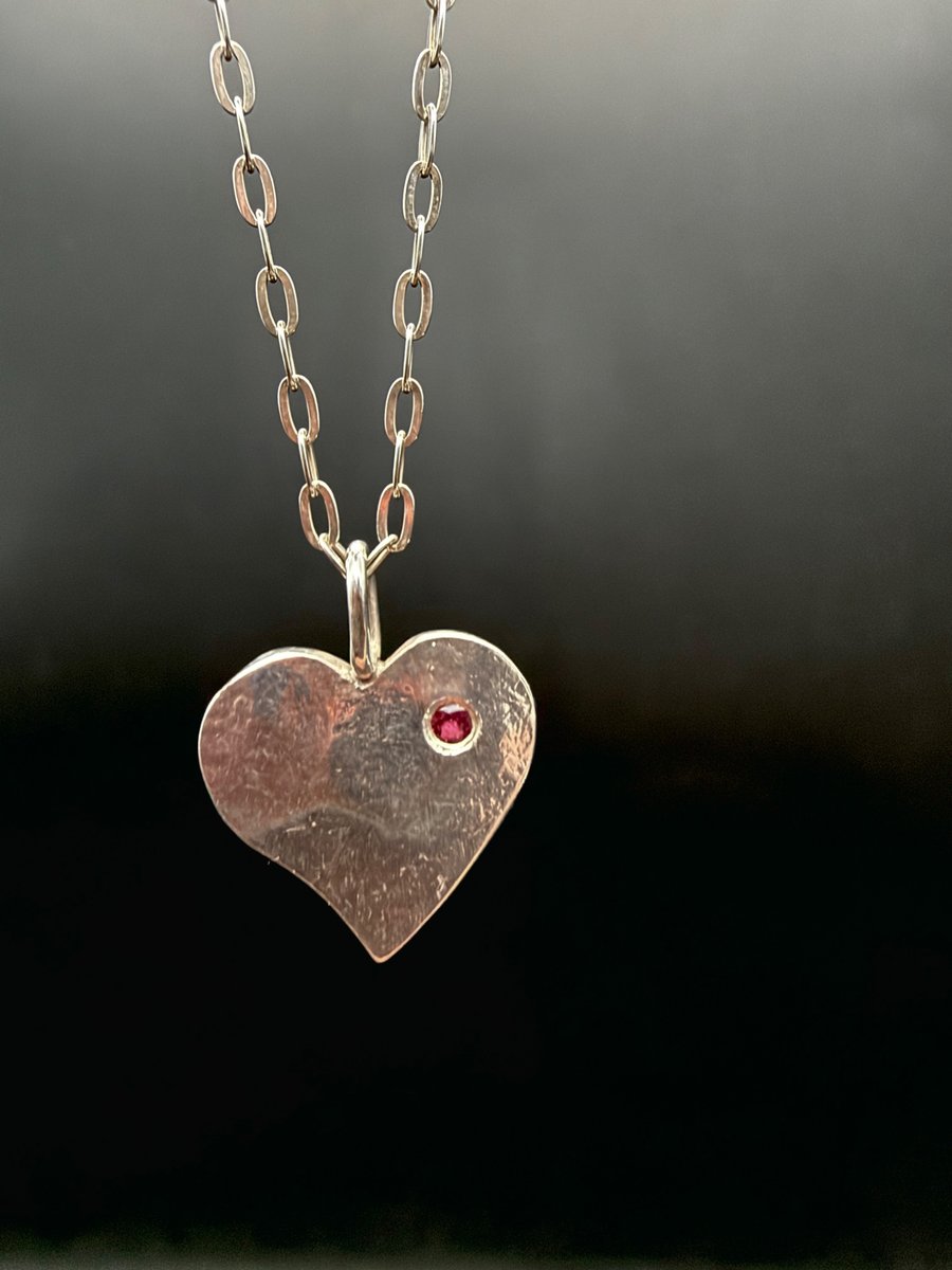 Silver & Ruby Heart Pendant Necklace