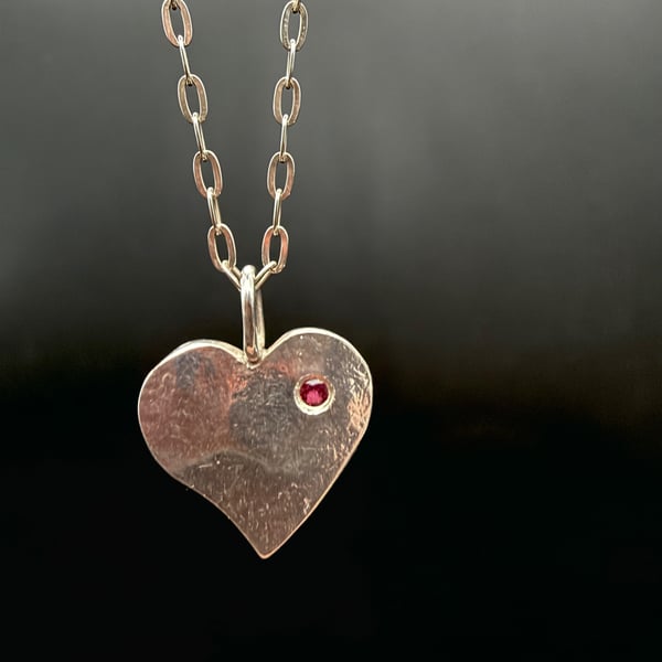 Silver & Ruby Heart Pendant Necklace