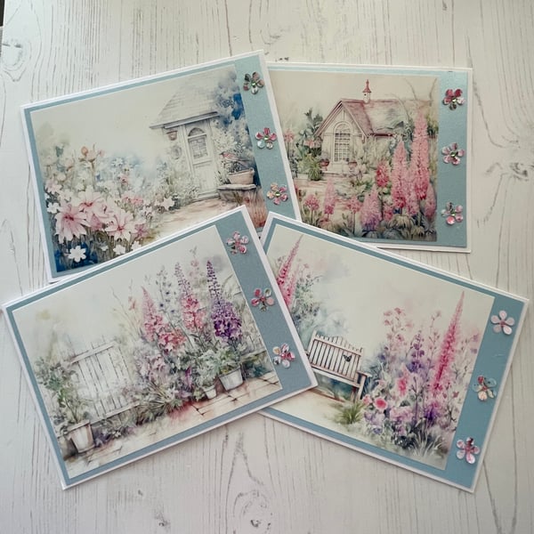Greeting Cards, Enchanted Garden - Blank, Set of 4. C - 143 (2)