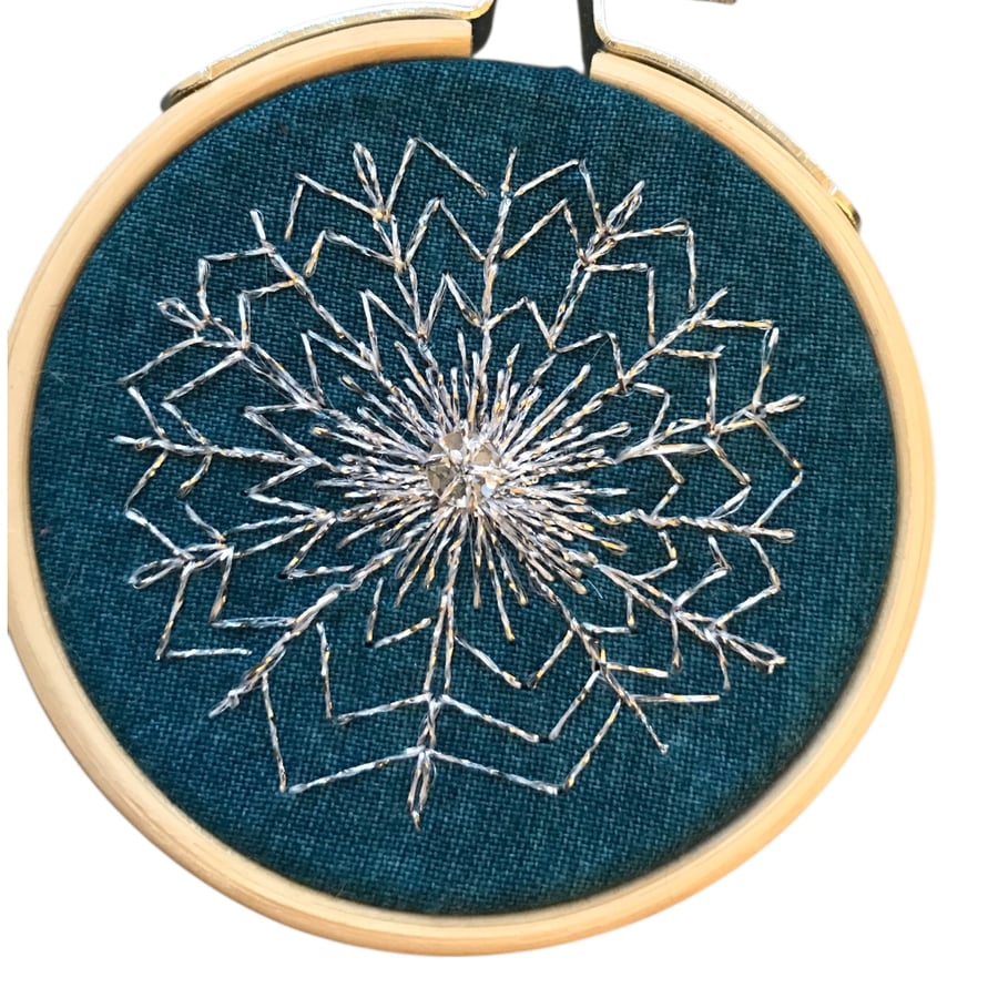 Minature Art Deco snowflake embroidery hoop