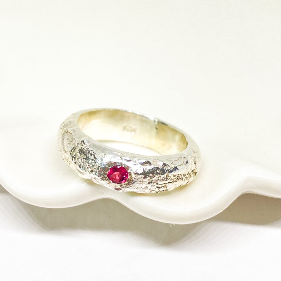 Silver Garnet Ring Chunky 