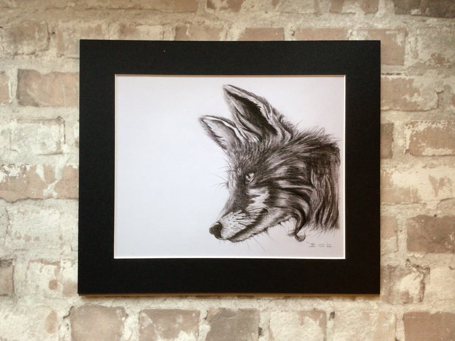 Fox pencil drawing print, wildlife fox print, fox print, animal art print