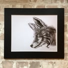 Fox pencil drawing print, wildlife fox print, fox print, animal art print