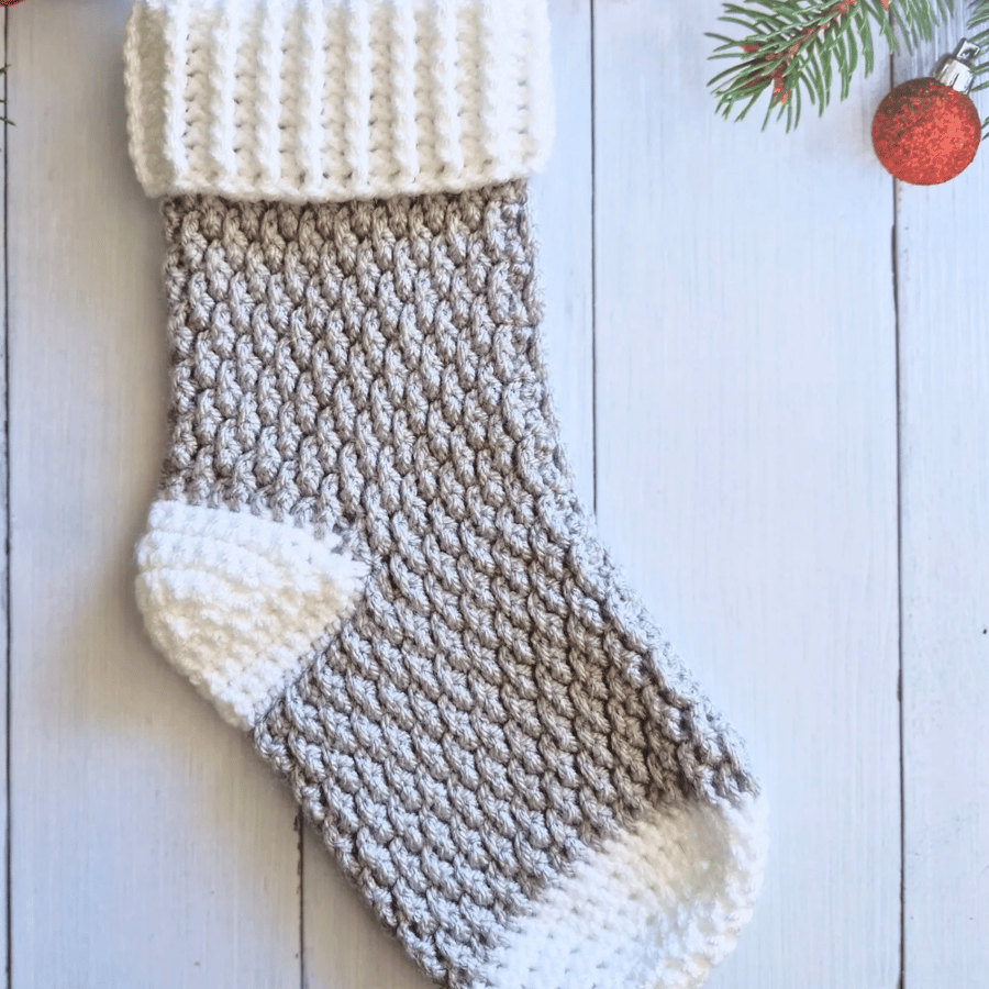 Silver and White Christmas Stocking – Large Hanging Decoration - CLEARANCE