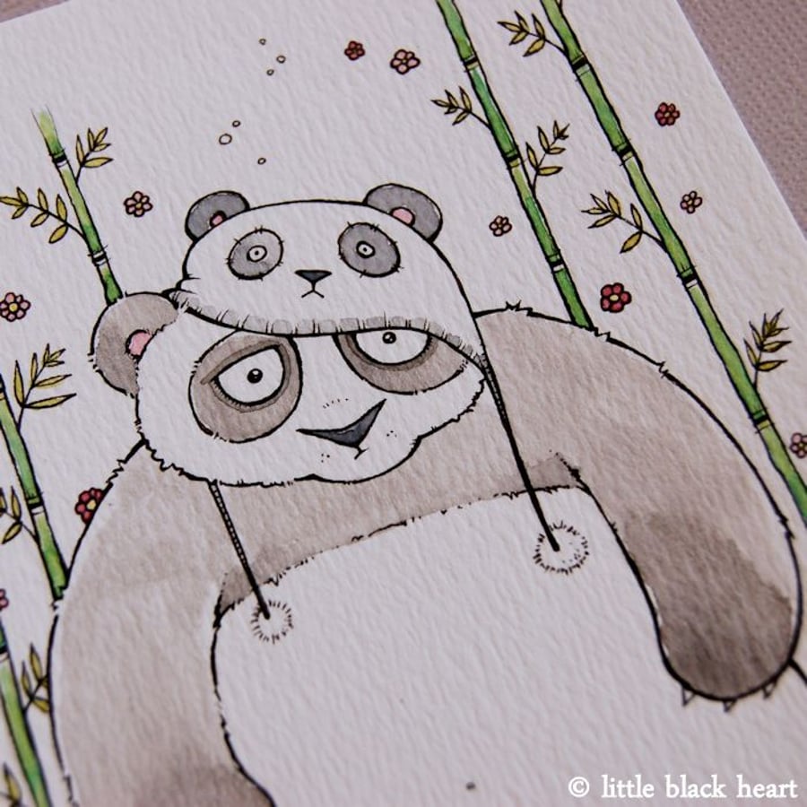 panda in a panda hat - original illustration (A6)