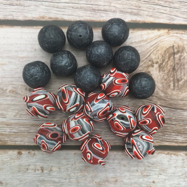 Polymer Clay Sputnik Beads - Red, Black and White with Spacers