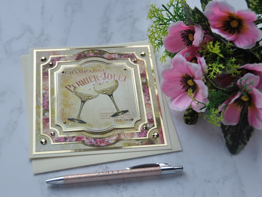 Champagne Card Birthday Engagement Wedding Anniversary Well Done Congratulations