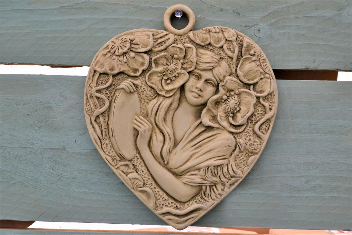 Alice Art Nouveau Wall Plaque Stone Garden Ornament