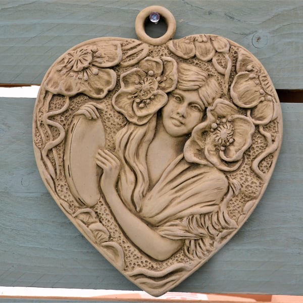 Alice Art Nouveau Wall Plaque Stone Garden Ornament