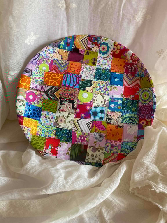 Up cycled decopatch bamboo plate 