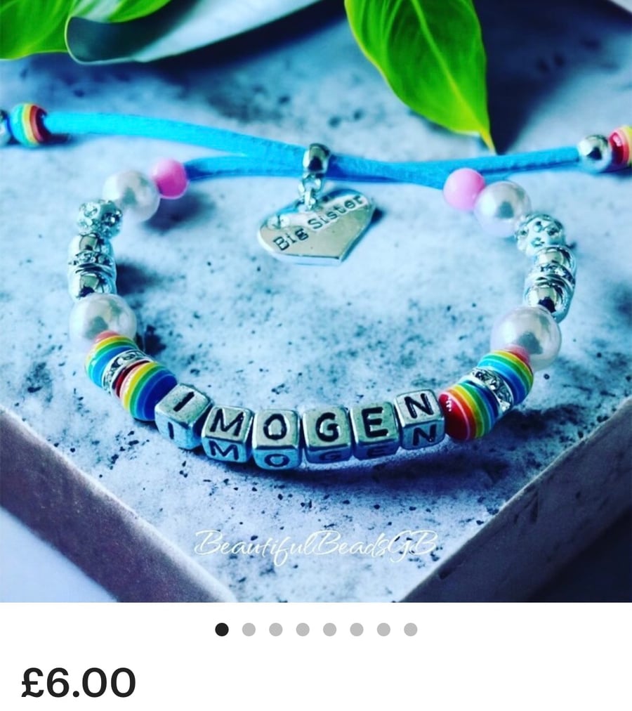 Personalised suede effect corded adjustable big sister bracelet sibling gift