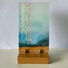 Hand painted enamel on glass landscape panel, birch trees