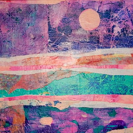 "Pink moonlit pond"  collage abstract art