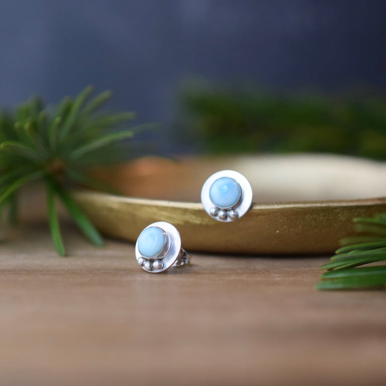 Handmade Blue Larimar & Sterling Silver Stud Earrings
