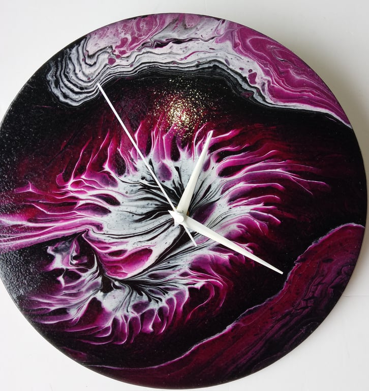 "Midnight Pulse" Unique Hand-painted Handcrafted Clock Abstract Wall Art 