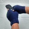 Men's Fingerless Gloves, Blue Aran Gloves