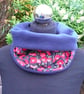 Poppy neck warmer, adult fleece scarf, poppy snood, blue and red neck warmer - Image 1