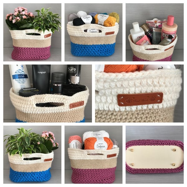 Gift Bag or Basket Crochet Kit with leather base