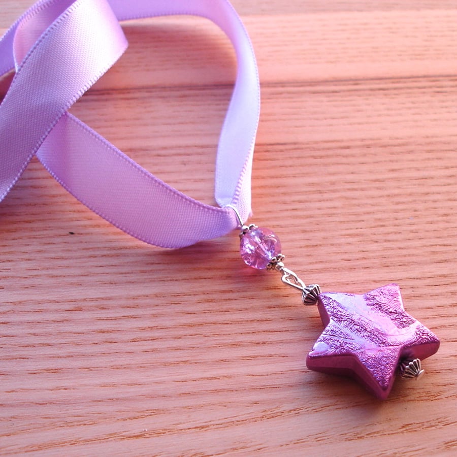 Purple Star Ribbon Necklace