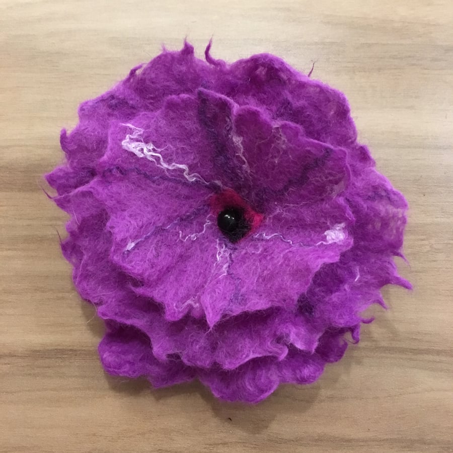 Felted flower brooch, corsage, light purple