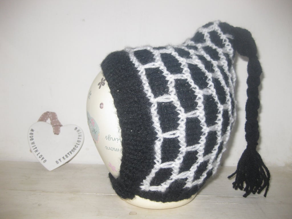 Hand knitted baby alternative pixie bonnet ,photo shoot , girls hat ,hood , 36 m