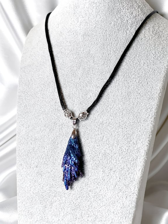 Blue Aura  Black Kyanite Necklace