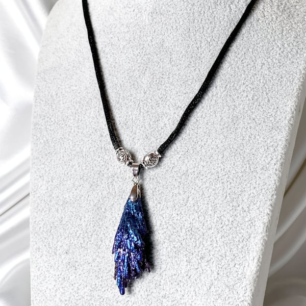Blue Aura  Black Kyanite Necklace