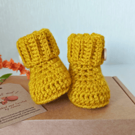 Baby Crochet Mustard Cuffed Booties Sizes Newborn 0-3 And 3-6 Months