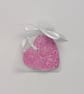 Clay heart hanging decoration, bright pink embossed with flowers, gift for her - Image 7