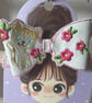 Handmade Embroidered Cat  Hair Bow – Faux Leather Hair Clip - Image 3