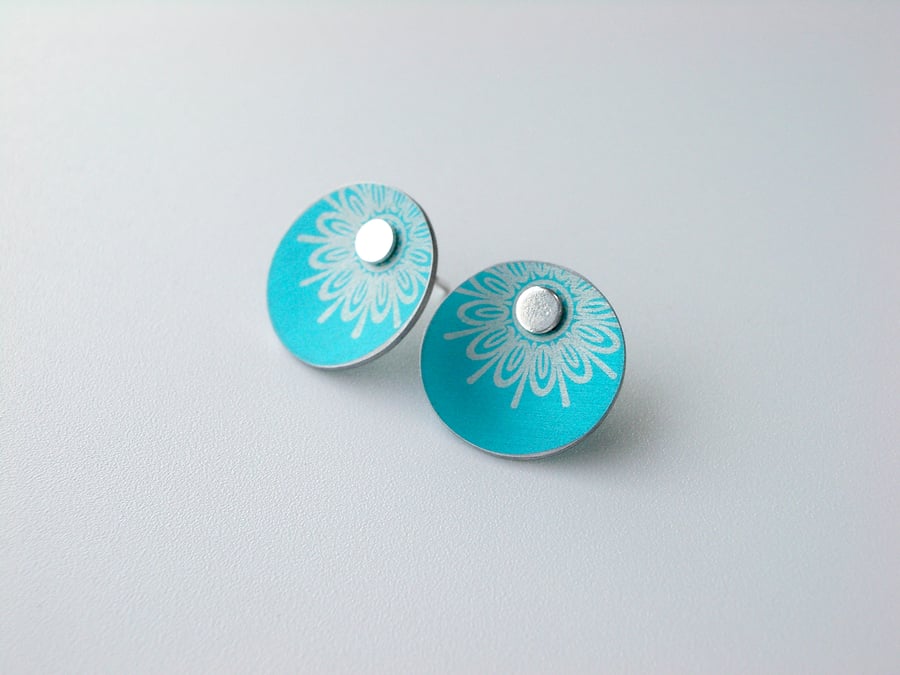Turquoise flower print studs earrings 