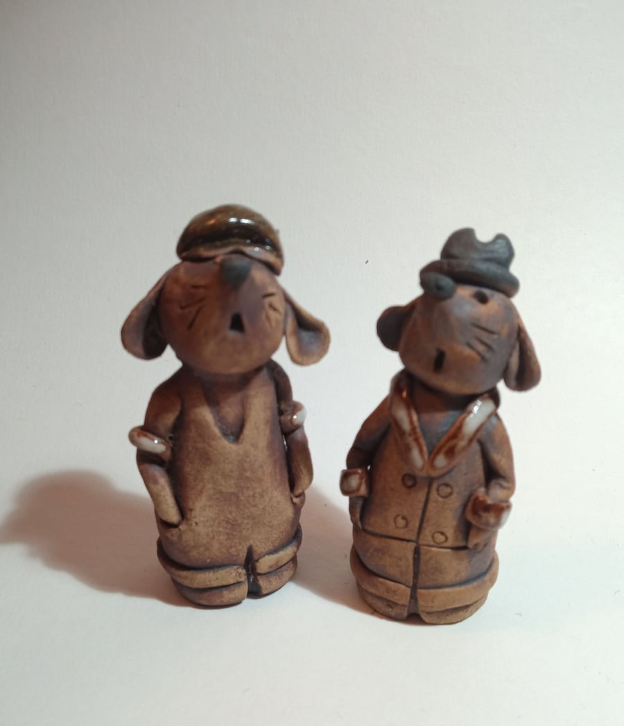 "Two Country Mice" Ceramic Earthenware Pottery Ornaments