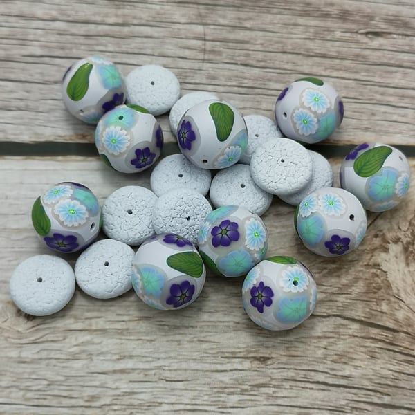 Pastel Purple Polymer Clay Flower Beads and Spacers 