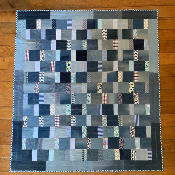 Up cycled, denim quilted throw. 