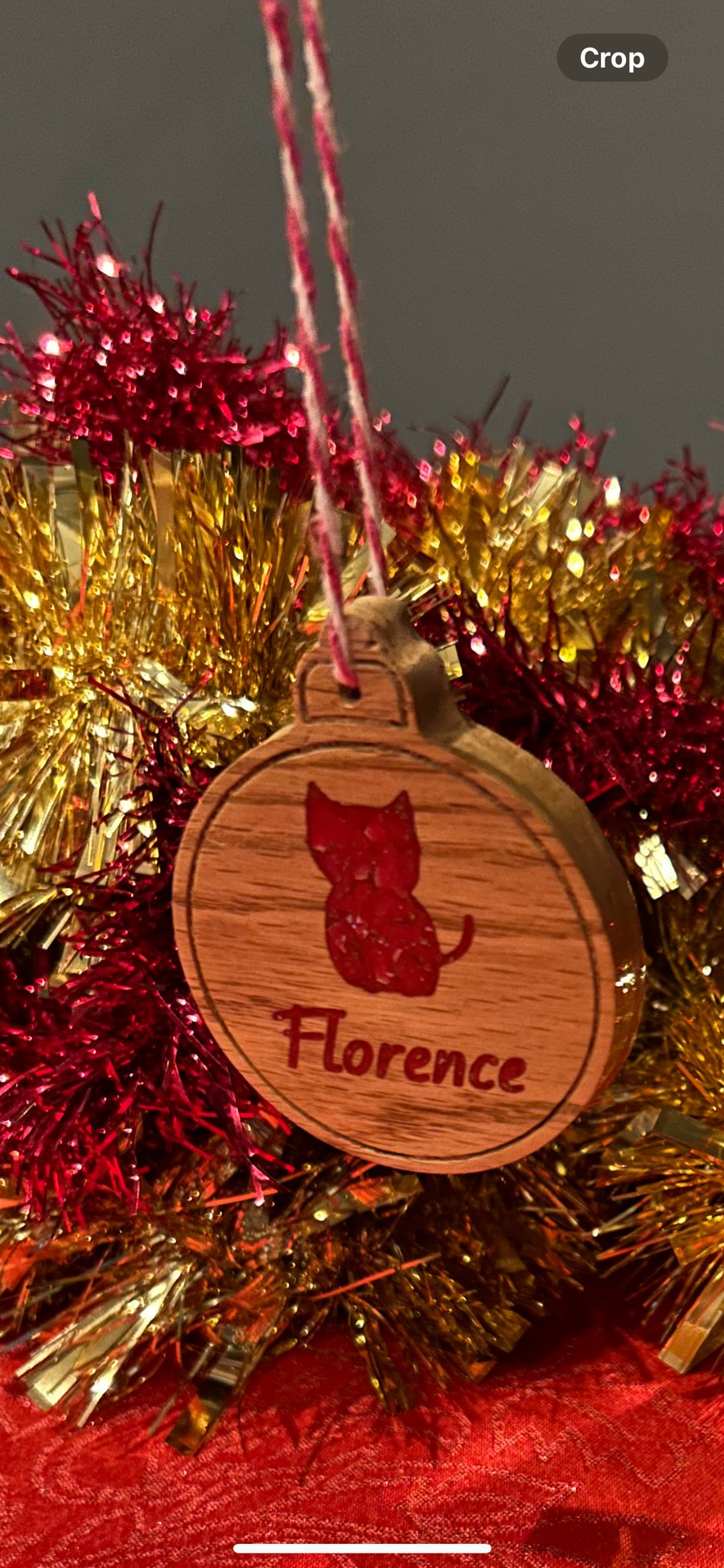 Oak and Resin Christmas Cat Bauble Decoration