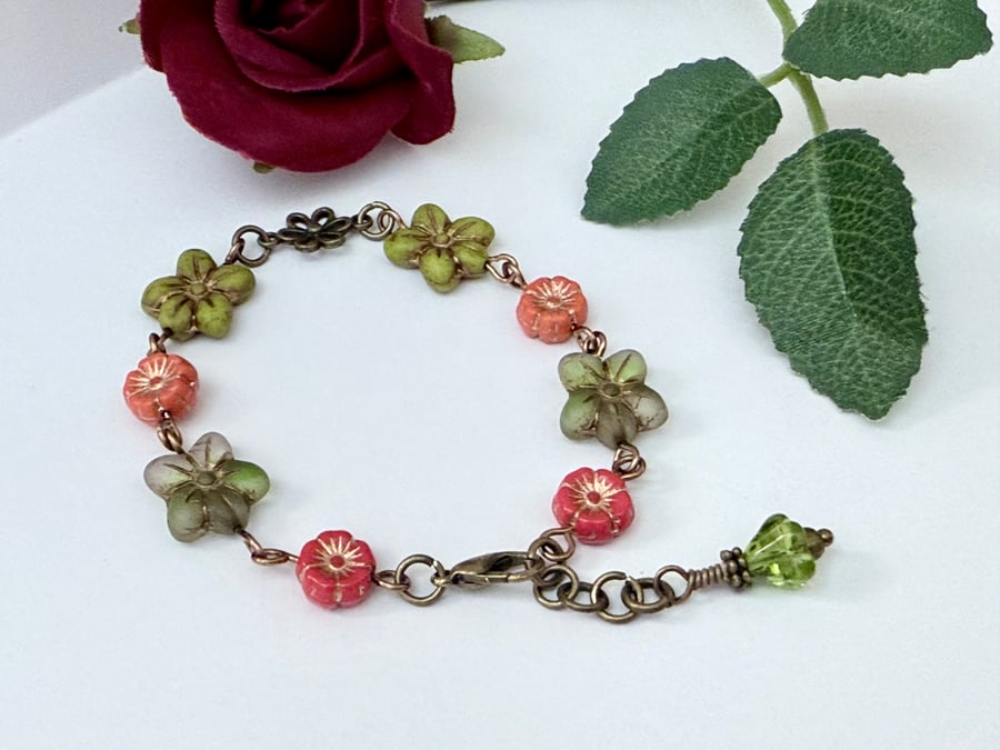 Floral boho flower bracelet in summer shades