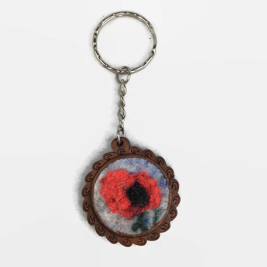 Seconds sunday - Keyring, key fob with large red poppy