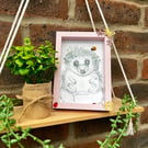Hedgehog illustration in a pink themed frame