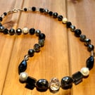 Black recycled bead necklace 