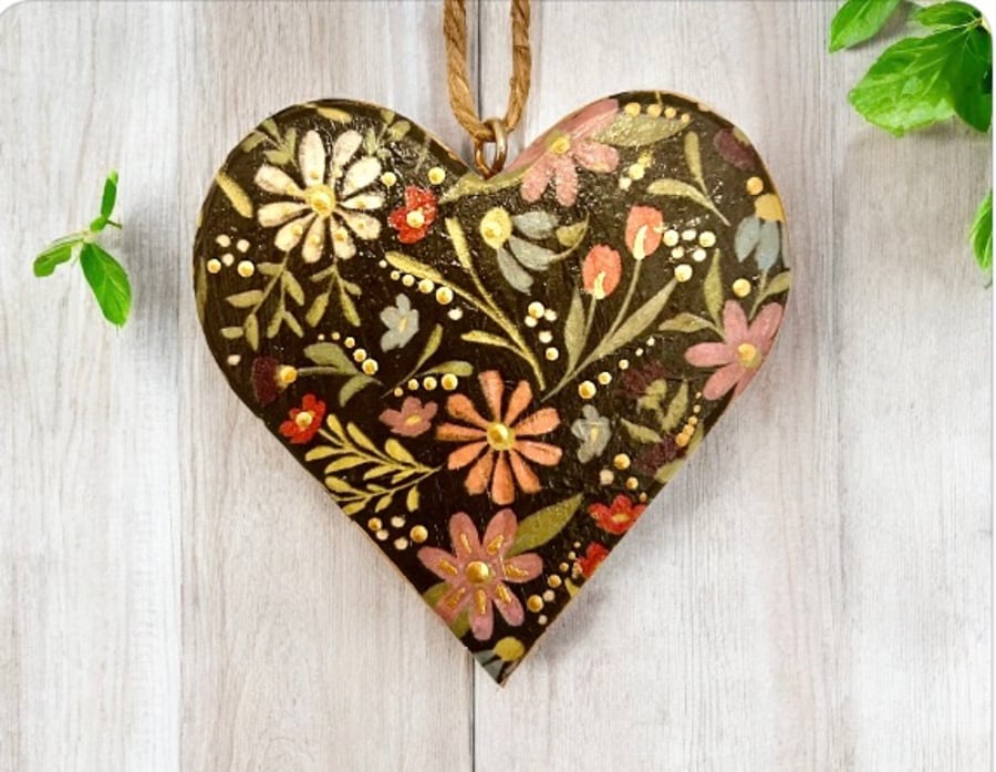 Decoupaged wood heart 