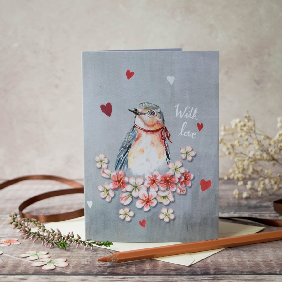 Bluebird A6 greeting note card. Mothers day card, Birthday card