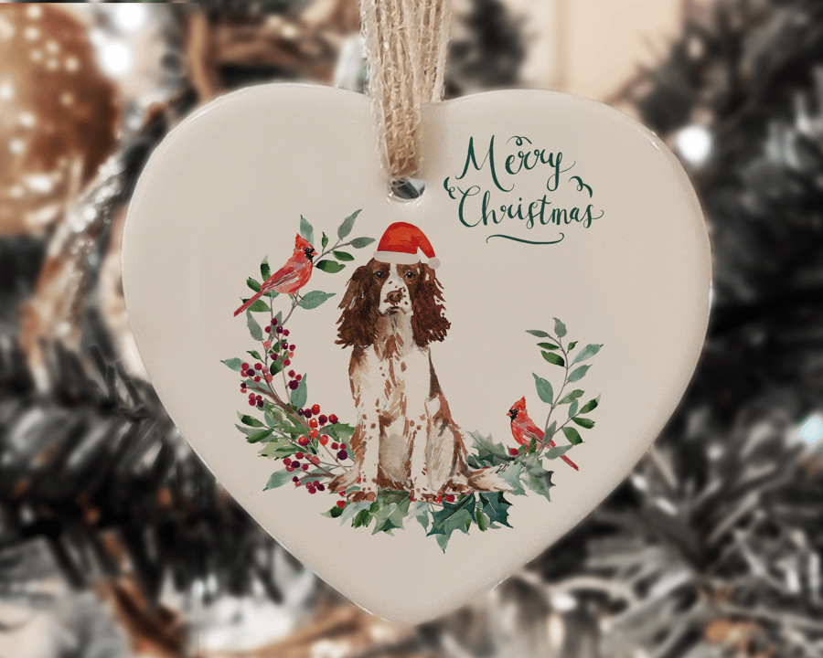 Ceramic Ornament - English Springer Spaniel Dog - Personalised Xmas Decoration