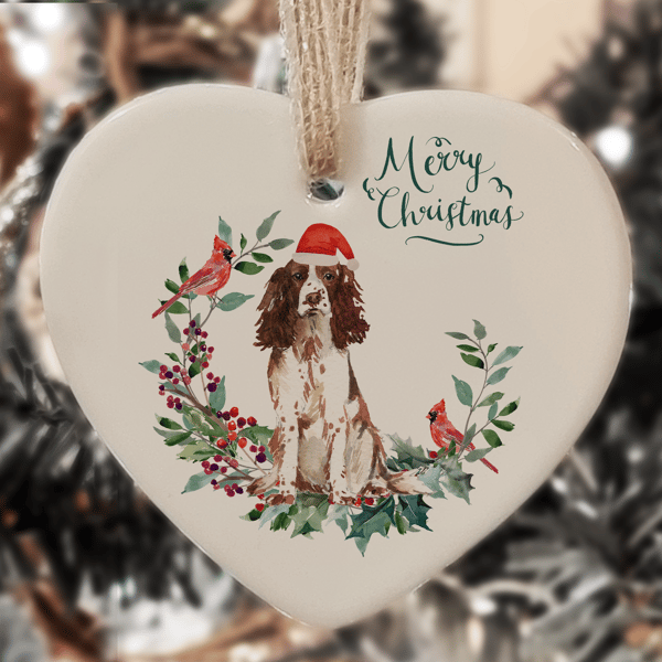 Ceramic Ornament - English Springer Spaniel Dog - Personalised Xmas Decoration