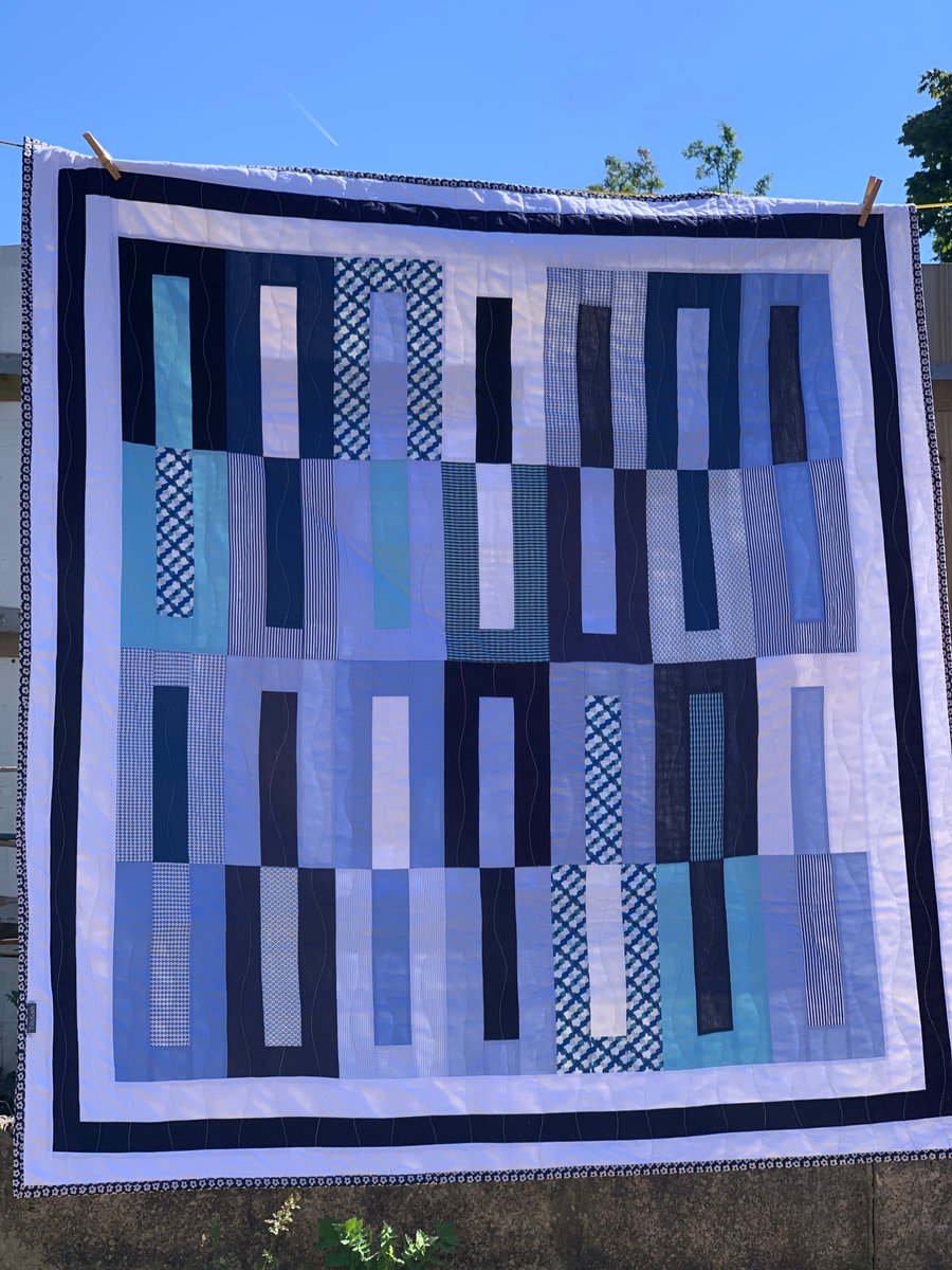 Blue and white modern geometric quilt