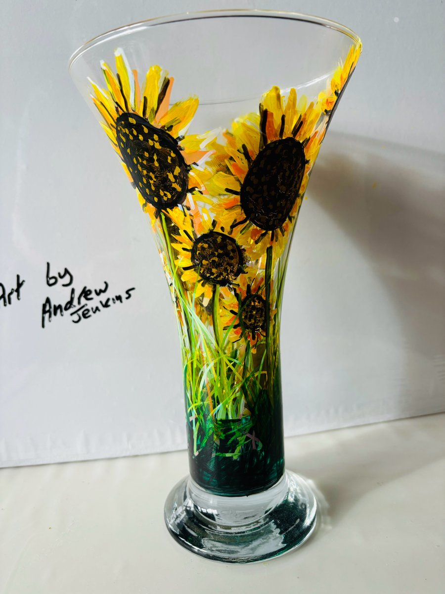 A hand painted and fired glass vase by Andrew Jenkins 