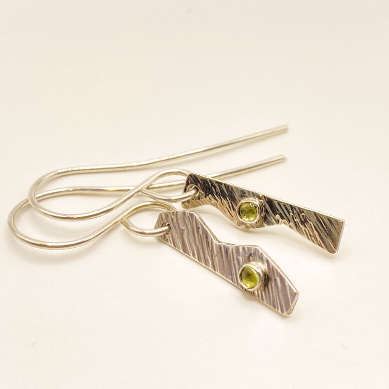 Peridot Gemstone Sterling Silver Dangle Earrings 